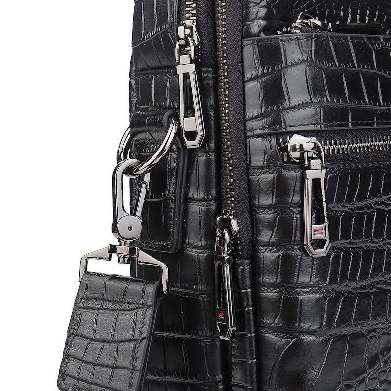 Alligator Crocodile Print Cowhide Cow Leather Black Laptop Real Leather Briefcase Shoulder Bag Brief Case for Business Man