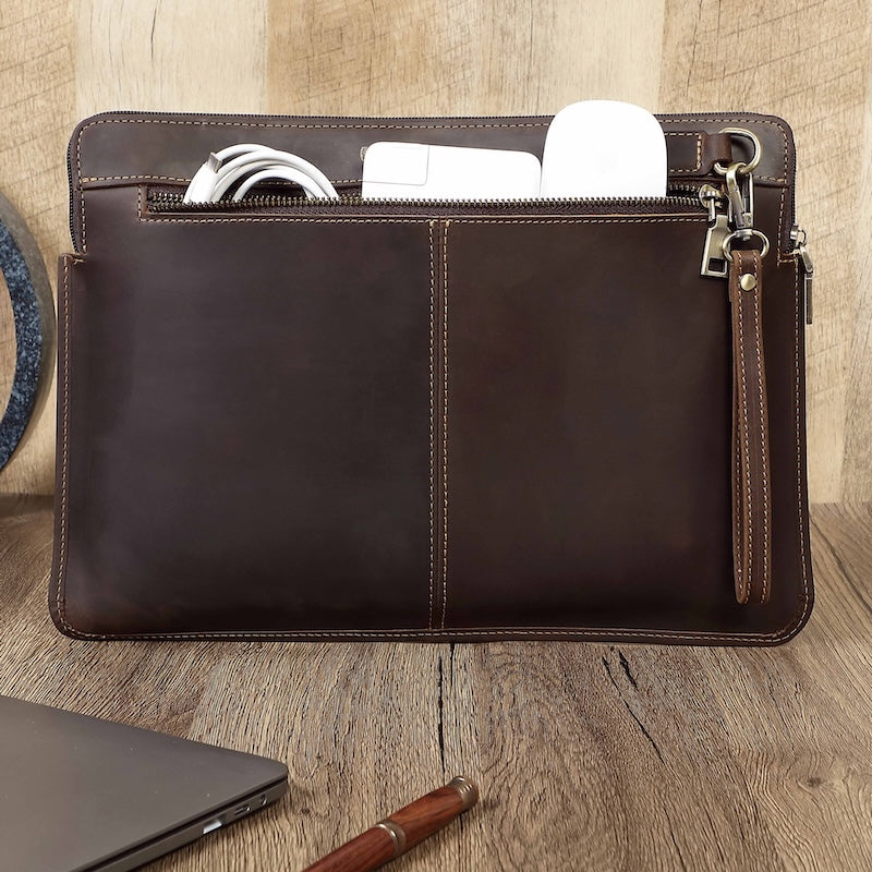 Crazy Horse Leather Laptop Bag Genuine Top Layer Cowhide Full Grain Leather Clutch Bag for MacBook