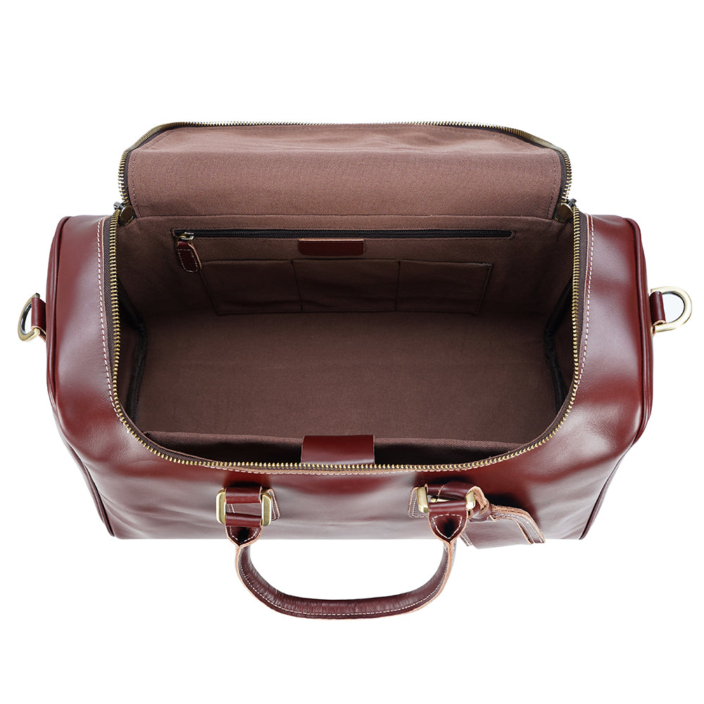 Retro Oversize Burgundy Red Genuine Leather Zipper Durable High Quality Unisex Waterproof Travel Weekend