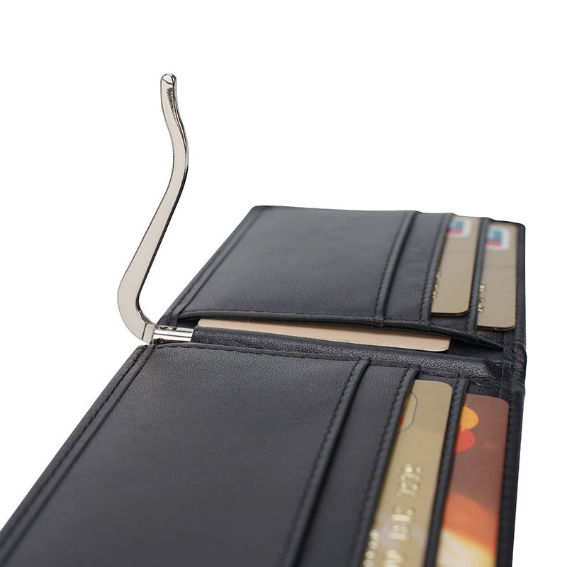RFID Blocking Black Genuine Leather Money Clip Wallet With Clip Black Real Cow Leather Soft Card Wallet