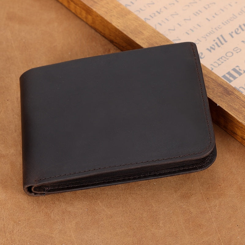 New Arrival Vintage Retro Style Mens Full Grain Leather Short Bifold Wallet Crazy Horse Cowhide Genuine Leather Wallet