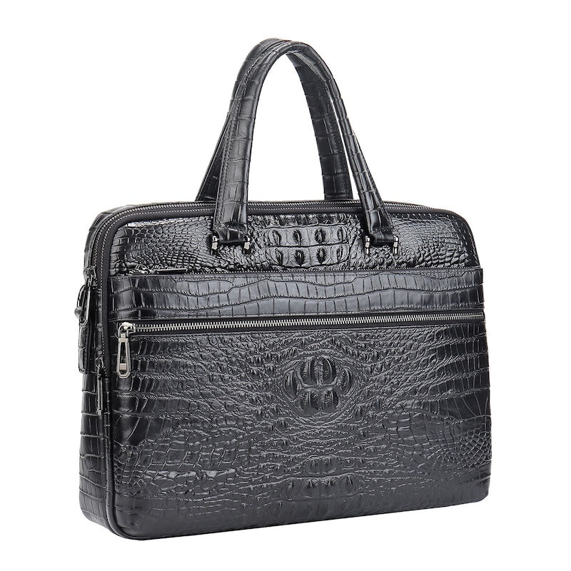 Alligator Crocodile Print Cowhide Cow Leather Black Laptop Real Leather Briefcase Shoulder Bag Brief Case for Business Man