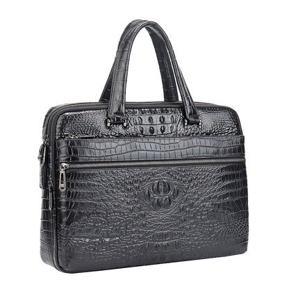 Alligator Crocodile Print Cowhide Cow Leather Black Laptop Real Leather Briefcase Shoulder Bag Brief Case for Business Man