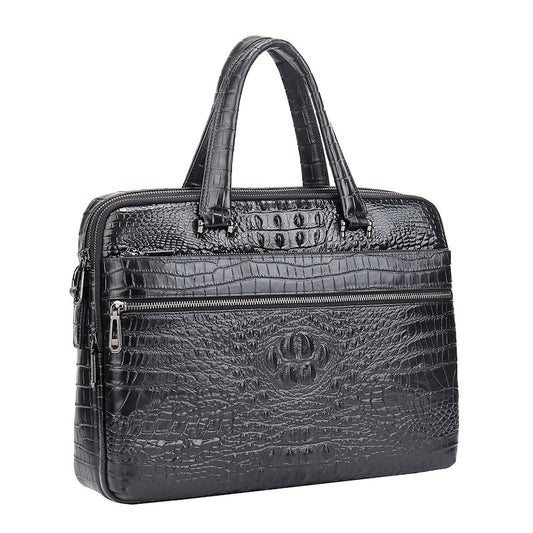 Alligator Crocodile Print Cowhide Cow Leather Black Laptop Real Leather Briefcase Shoulder Bag Brief Case for Business Man