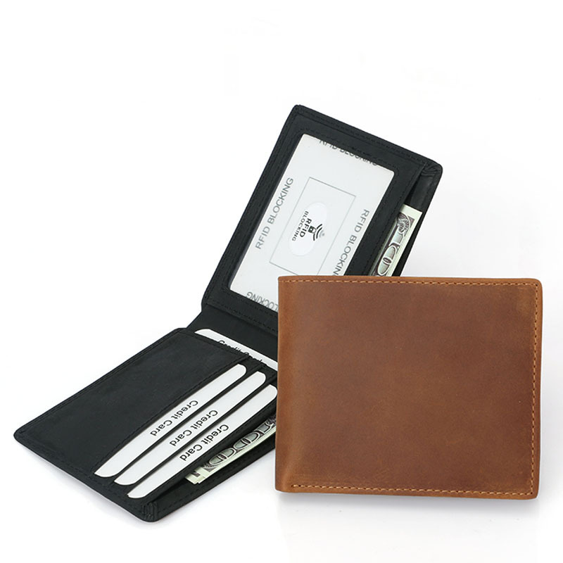 Hot Sale Design Mens Crazy Horse Real Cow Leather Short Men Cowhide Top Layer Genuine Cowhide Leather Wallet