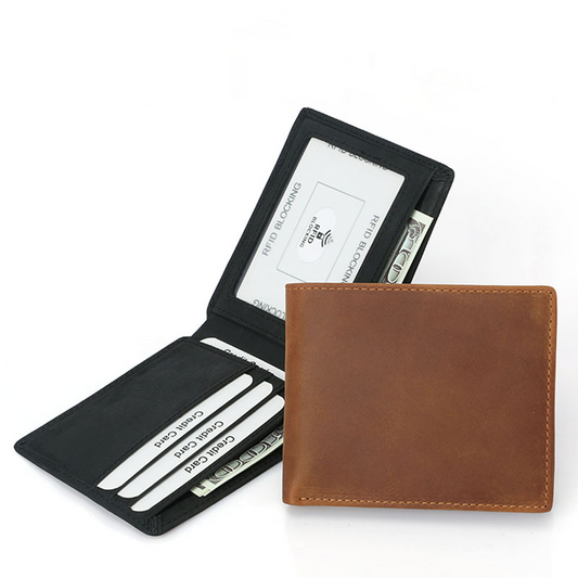 Hot Sale Design Mens Crazy Horse Real Cow Leather Short Men Cowhide Top Layer Genuine Cowhide Leather Wallet