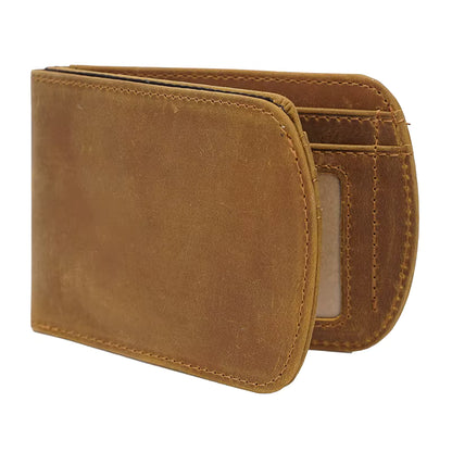 New Arrival Retro Full Grain Crazy Horse Leather Card Holder Wallet Money Clip Case Unisex Credit Card Leather Men Wallet