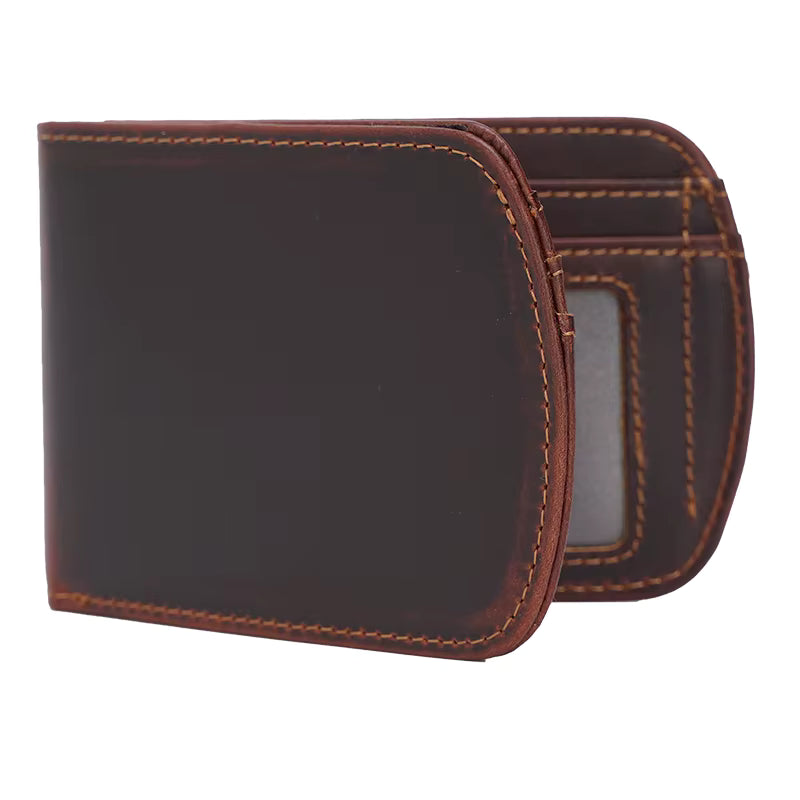 New Arrival Retro Full Grain Crazy Horse Leather Card Holder Wallet Money Clip Case Unisex Credit Card Leather Men Wallet
