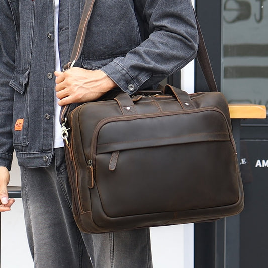 Factory Manufacture Vintage Soft Genuine Leather Men's Messenger Laptop Briefcase Bag Brown Business Use