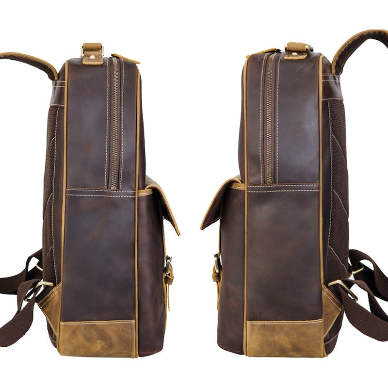 Genuine Leather Laptop Backpack for Men Vintage Style with Zipper Closure Man Women's Computer Bag