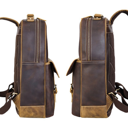Genuine Leather Laptop Backpack for Men Vintage Style with Zipper Closure Man Women's Computer Bag