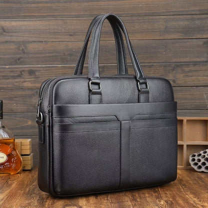 Factory Wholesale Price Business Office Bag Portfolio Handmade Genuine Pebble Leather Messenger Bag Laptop Briefcase Bag