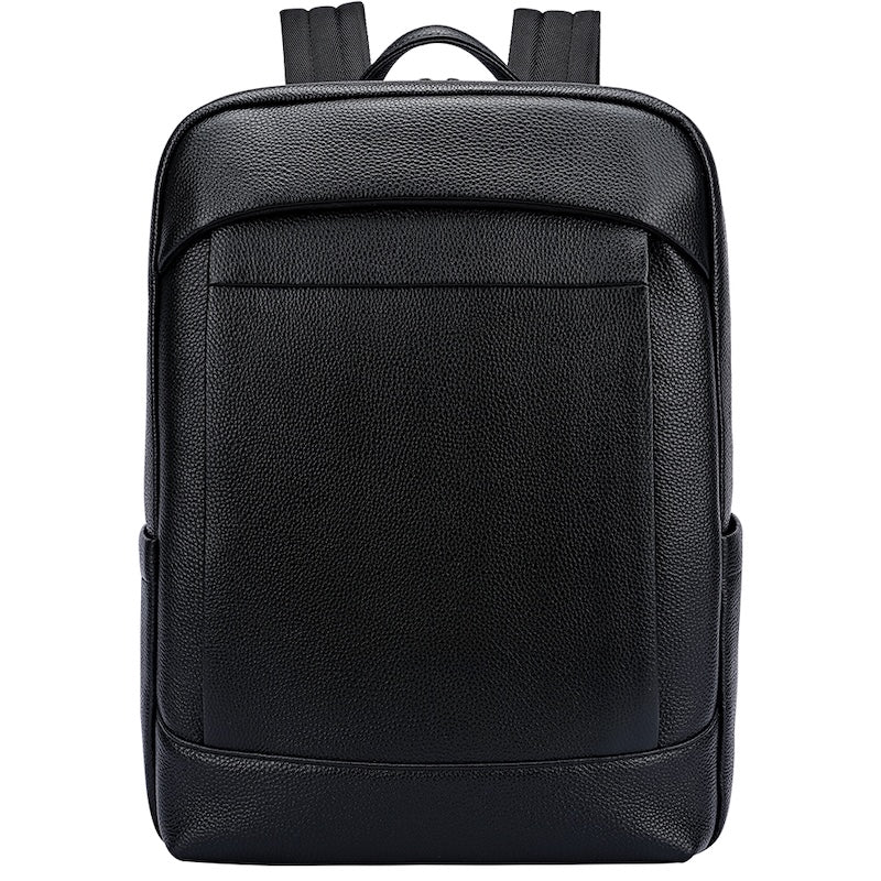 Man New Arrival Black Pebble Genuine Leather Fashion Business Laptop School Backpack Zipper Bag