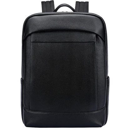 Man New Arrival Black Pebble Genuine Leather Fashion Business Laptop School Backpack Zipper Bag