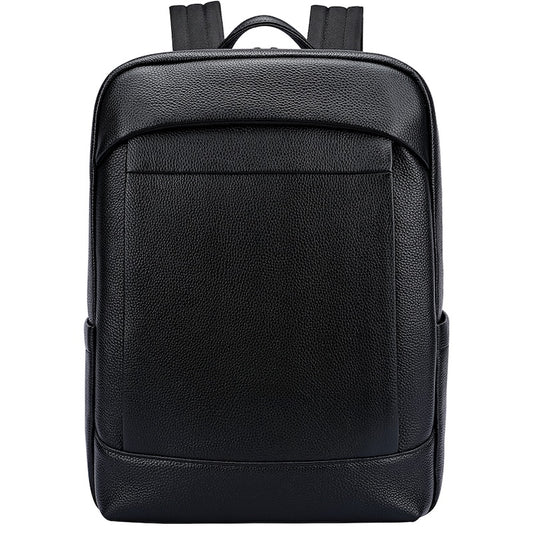 Man New Arrival Black Pebble Genuine Leather Fashion Business Laptop School Backpack Zipper Bag