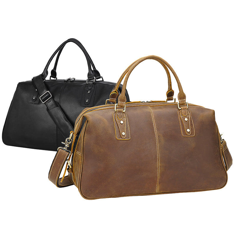Crazy Horse Design Real Cow Leather Travel Duffel Vintage Retro Zipper Closure Weekender Bag for Men for Trips