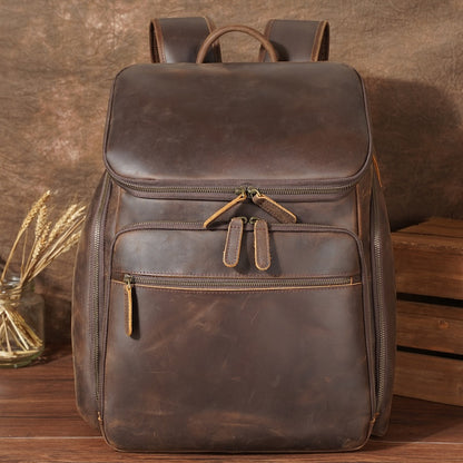 Hot Selling Real Cowhide Vintage Style Brown Best Quality Full Grain Men's Genuine Leather Laptop Backpack for Daily Use