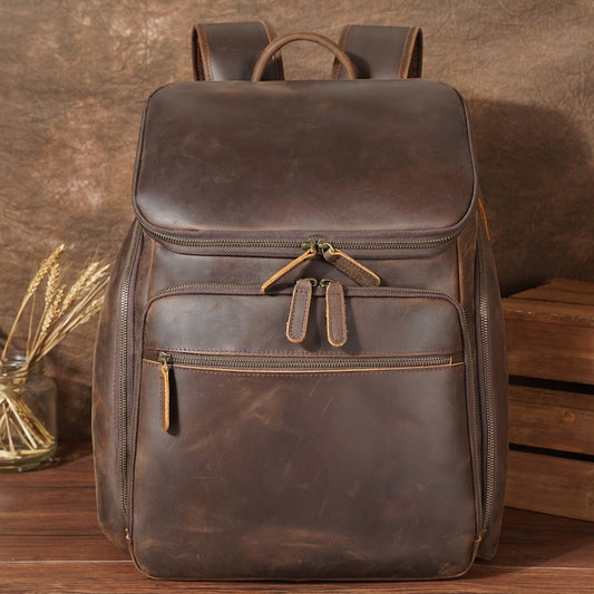 Hot Selling Real Cowhide Vintage Style Brown Best Quality Full Grain Men's Genuine Leather Laptop Backpack for Daily Use