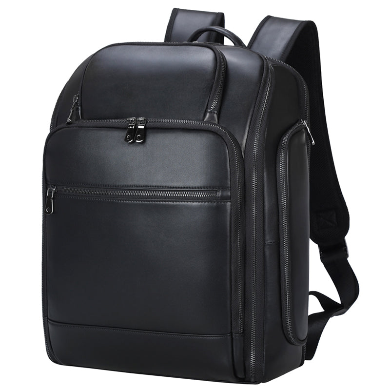 Nappa Genuine Leather Anti-Theft Laptop Backpack with USB Unisex Waterproof Black Polyester Zipper Travel