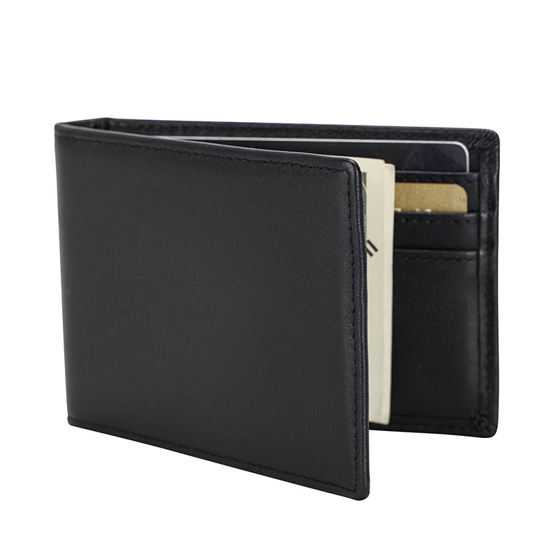 RFID Blocking Black Genuine Leather Money Clip Wallet With Clip Black Real Cow Leather Soft Card Wallet