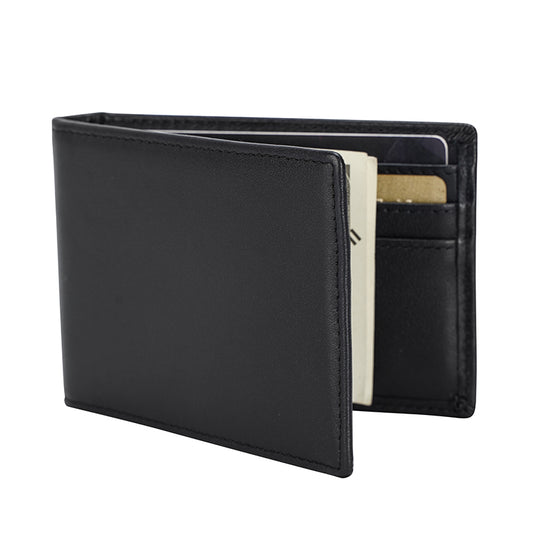 RFID Blocking Black Genuine Leather Money Clip Wallet With Clip Black Real Cow Leather Soft Card Wallet