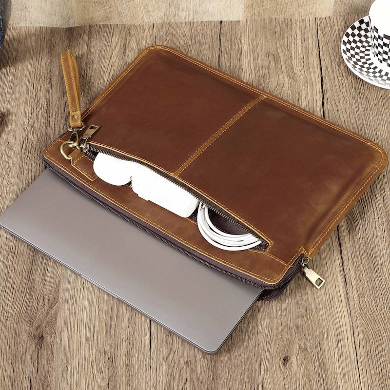 Crazy Horse Leather Laptop Bag Genuine Top Layer Cowhide Full Grain Leather Clutch Bag for MacBook