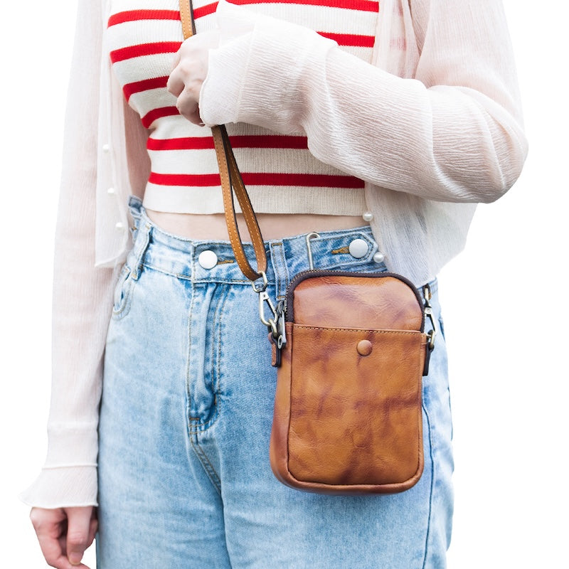2026 New Design Small Full Grain Leather Crossbody Bags for Women Ladies Cell Phone Wallet Purse Shoulder Bag for Men