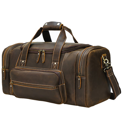 Full Grain Leather Vintage Retro Large Capacity Duffle Weekender Overnight Travel Duffel Bag for
