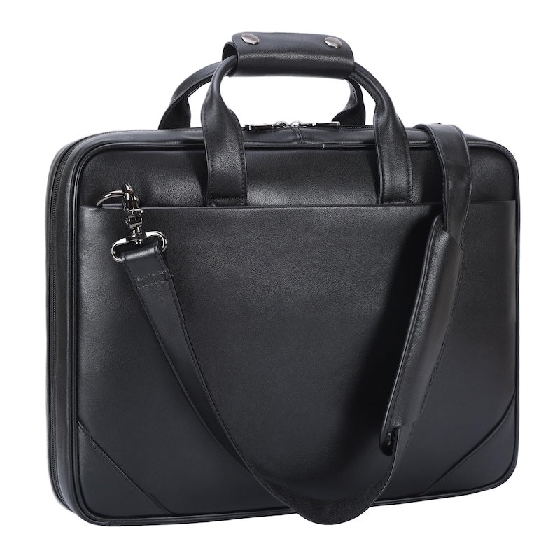 New Arrival Black Leather Office Briefcase Bags Men's Business 14'' Laptop Portfolio Bag Full Grain Leather Briefcase