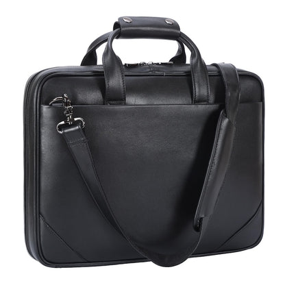 New Arrival Black Leather Office Briefcase Bags Men's Business 14'' Laptop Portfolio Bag Full Grain Leather Briefcase