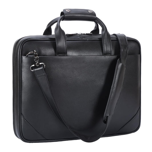New Arrival Black Leather Office Briefcase Bags Men's Business 14'' Laptop Portfolio Bag Full Grain Leather Briefcase