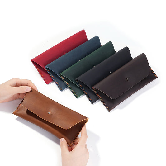 Black Green Coffee Red Blue Blue Brown Zipper Around Genuine Brush Off Genuine Crazy Horse Leather Long Clutch Wallet for Phone