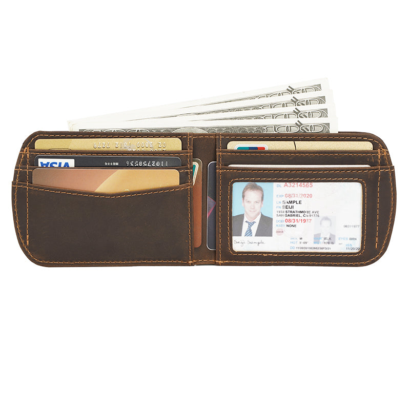 New Arrival Retro Full Grain Crazy Horse Leather Card Holder Wallet Money Clip Case Unisex Credit Card Leather Men Wallet