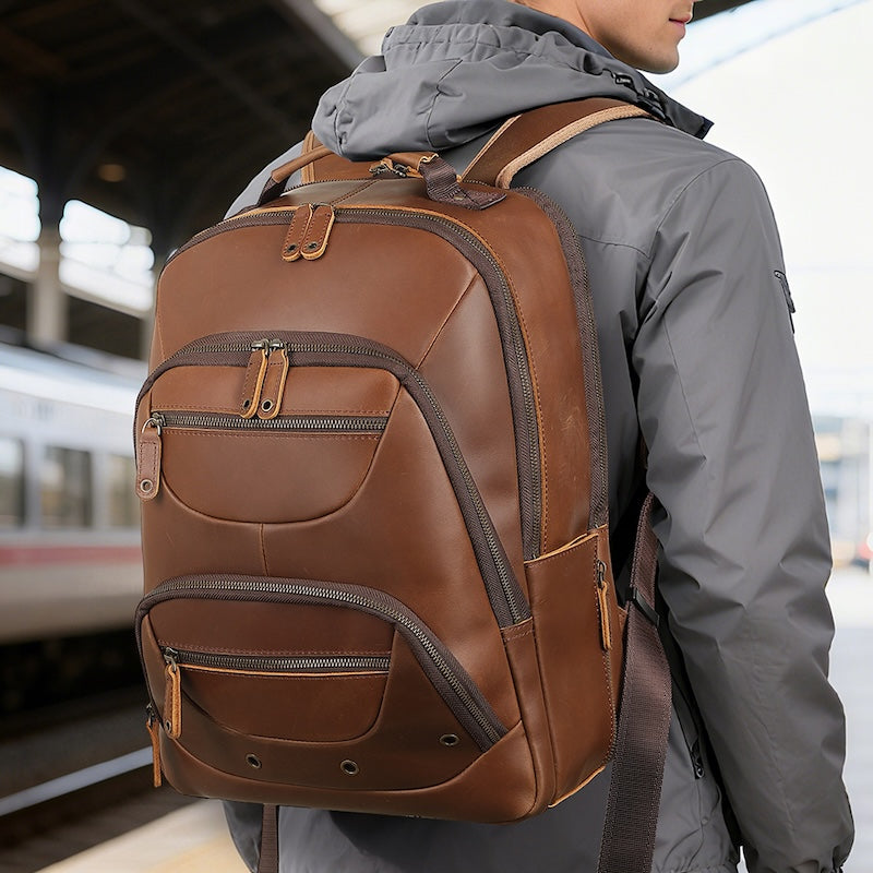 Full Grain Genuine Leather Laptop Backpack Vintage Brown Crazy Horse Leather Backpack School Bag for Business Man