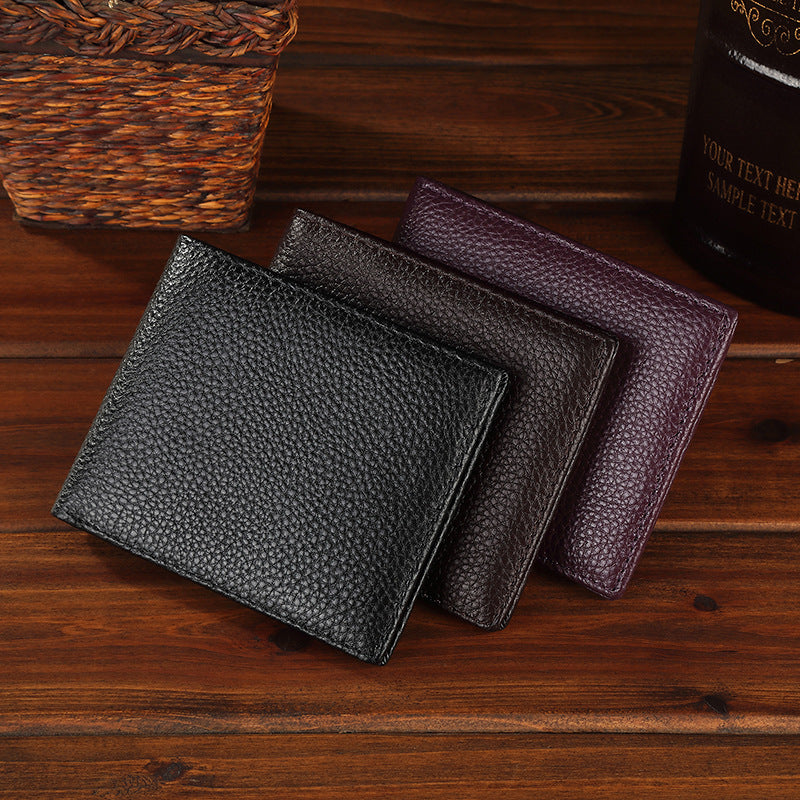 Lichee Pattern Pebble Leather Wallet RFID Blocking Real Leather Bifold Full Grain Leather Wallet for Men