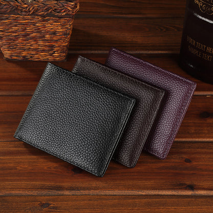 Lichee Pattern Pebble Leather Wallet RFID Blocking Real Leather Bifold Full Grain Leather Wallet for Men