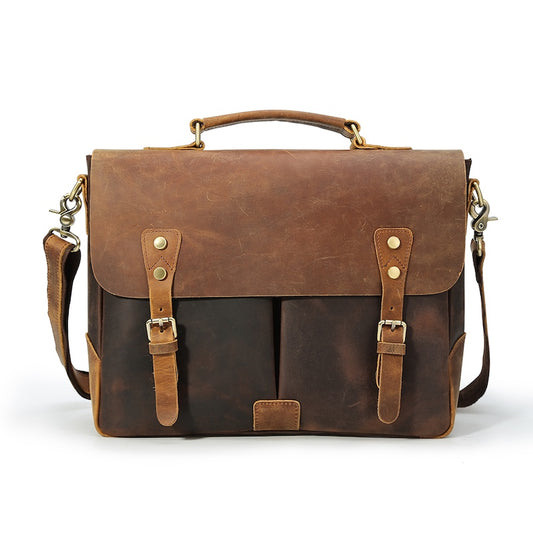 Cowhide 14 Inch Laptop Messenger Sling Bag Men's Crazy Horse Genuine Leather Soft Business Vintage