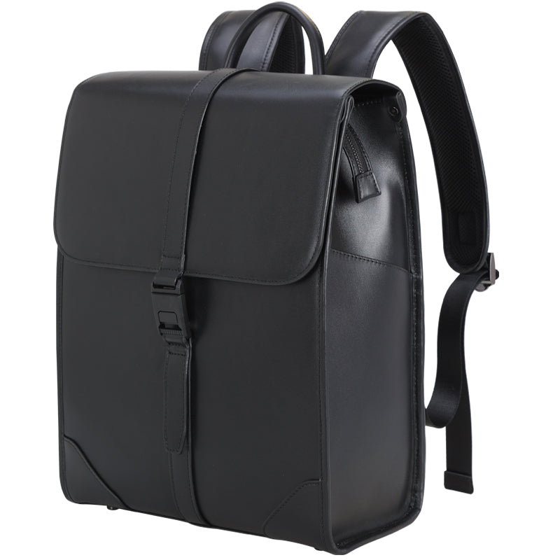 England British Style BlackGenuine Leather School Bag for Student Full Grain Leather Laptop Backpack Bag for Business