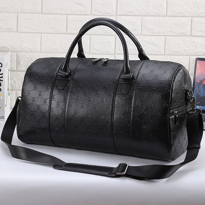 Black Mens Overnight Soft Leather Business Duffel Weekender Bag Genuine Leather Travel Bags