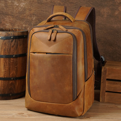 Luxury Nice Quality Crazy Horse Leather Backpack Leather Laptop Men Laredo Capacity Genuine Leather Backpack School Bag