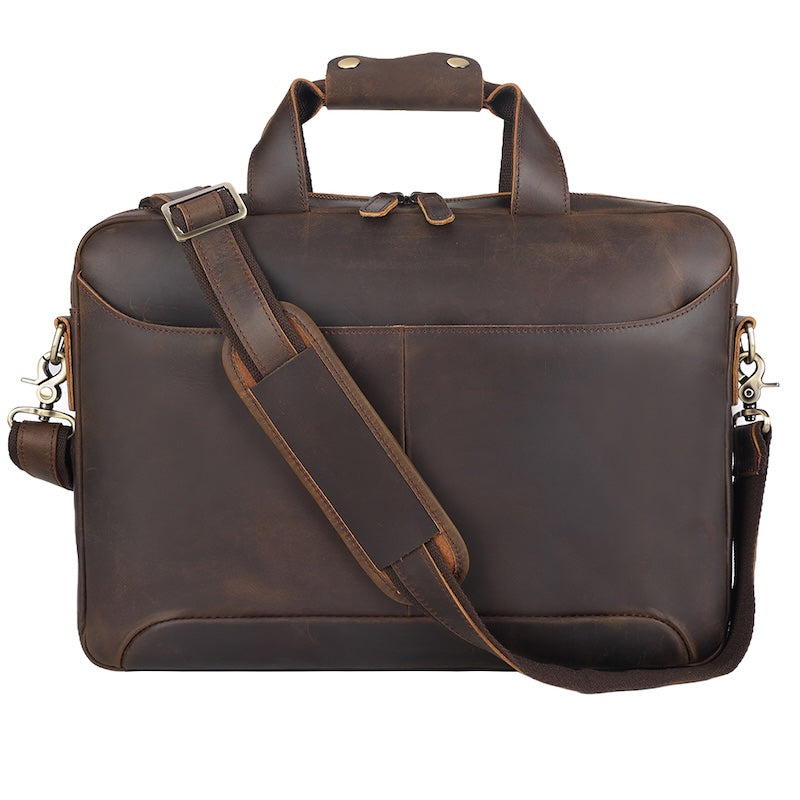 New Arrival 15.6'' Cowhide Business Laptop Portfolio Bag Crazy Horse Leather Full Grain Genuine Leather Office Briefcase Bag