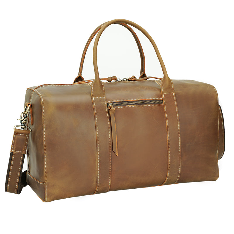 New Arrival Vintage Large Cow Skin Hide Top Layer Full Grain Genuine Leather Water Resistant Holdall Duffel Bag Zipper High