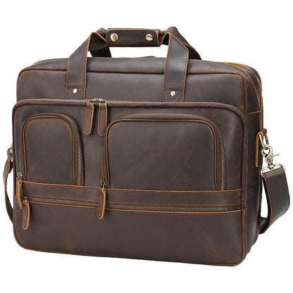 Wholesale 17-Inch Crazy Horse Genuine Leather Laptop Briefcase Men's Vintage Style Business Bag Dropshipping Soft Durable OEM