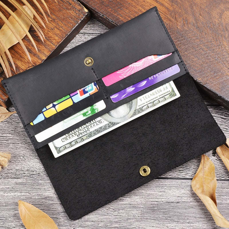 Handmade Simple Style Unisex Large Capacity Clutch Purse Top Grain Genuine Crazy Horse Leather Long Wallet Custom Pattern