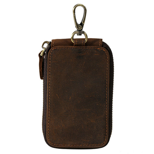 Genuine Cow Leather Car Key Holder Wallets Housekeeper Card Zipper Case Keys Organizer for Men