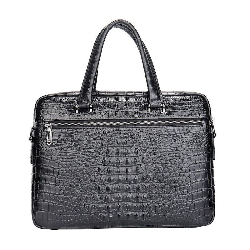 Alligator Crocodile Print Cowhide Cow Leather Black Laptop Real Leather Briefcase Shoulder Bag Brief Case for Business Man