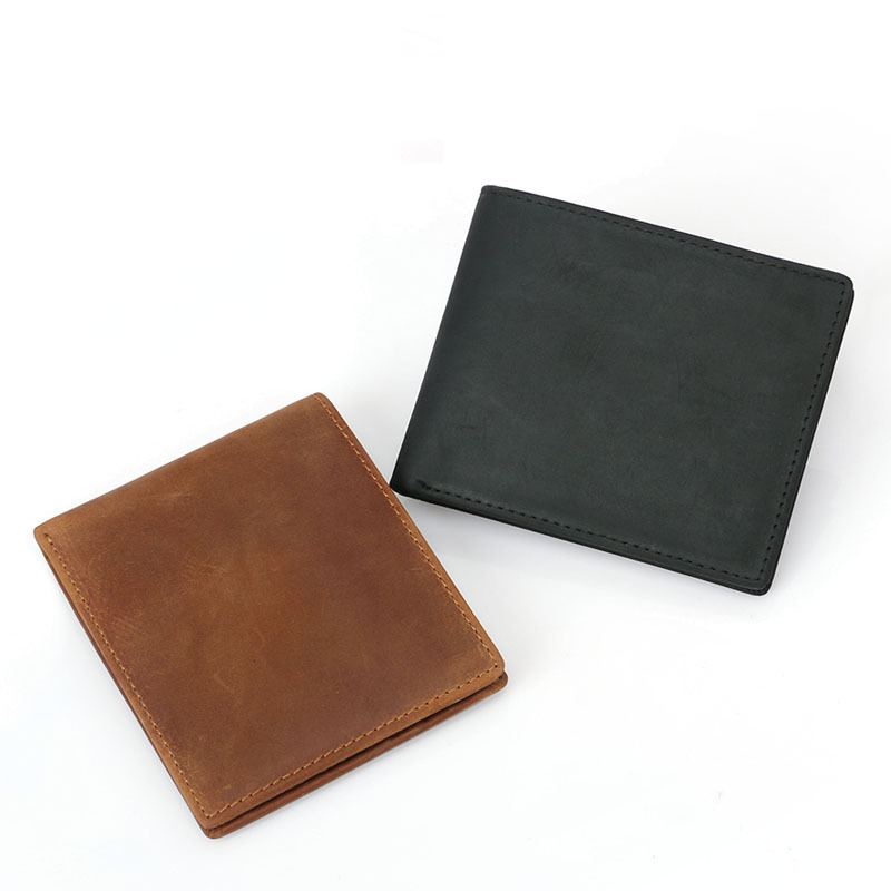 Hot Sale Design Mens Crazy Horse Real Cow Leather Short Men Cowhide Top Layer Genuine Cowhide Leather Wallet