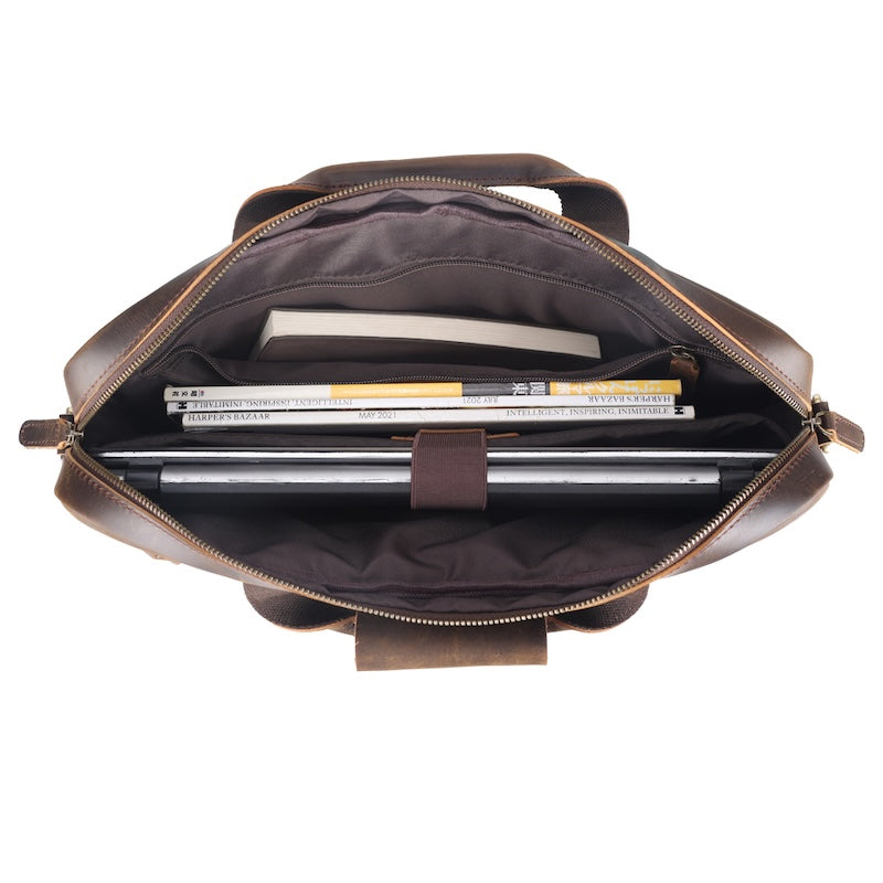 New Arrival 15.6'' Cowhide Business Laptop Portfolio Bag Crazy Horse Leather Full Grain Genuine Leather Office Briefcase Bag