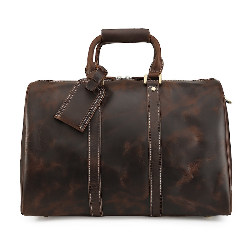 Large Capacity Men's Genuine Leather Carry-on Holdall Weekender Luxury Overnight Travel Duffel Bag Polyester Lining
