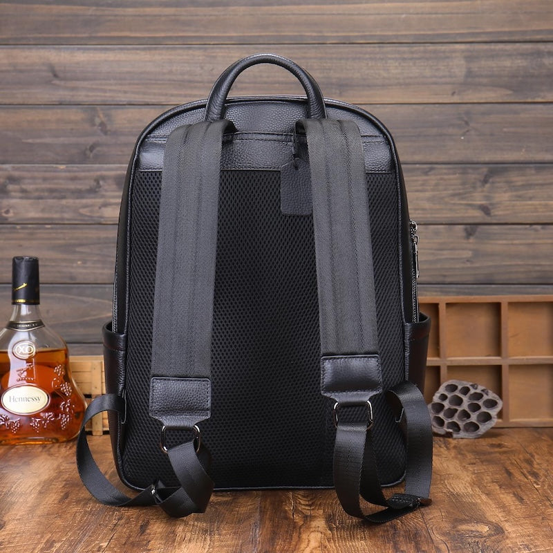Black Men's Genuine Leather Fashion alligator crocodile Print Laptop School Backpack Zipper